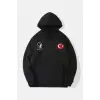 10 Kasıma Özel Üç İplik Kapşonlu Baskılı SweatShirt - Siyah