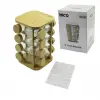 16pcs Kare - Döner Standlı Cam - Bambu Kapak Tuzluk - Baharatlık Bambu Stand