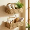 2’li Duvar Askılı Plastik Rattan Organizer – Dikdörtgen Hasır Görünümlü Mutfak Raf Sepeti, Banyo Ve Ev İçi Düzenleme Ünitesi