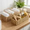 2’li Duvar Askılı Plastik Rattan Organizer – Dikdörtgen Hasır Görünümlü Mutfak Raf Sepeti, Banyo Ve Ev İçi Düzenleme Ünitesi