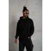 3 İplik Kapşonlu Sweatshirt Hoodie - Siyah