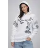 3 İplik Pamuklu Kapüşonlu Baskılı SweatShirt Hoodie - Beyaz
