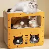 Ahşap İki Katlı Tırmalamalı Kedi Oyun Evi