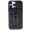 Apple İphone 15 Pro Max Kılıf Pars Lens Yüzüklü Silikon - Lacivert
