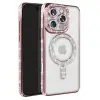 Apple İphone 16 Pro Max Kılıf Joke Simli Magneticsafe Kılıf - Pembe