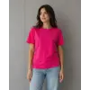 Basic Pamuklu Tişört Bisiklet Yaka Düz Renk Relaxed Fit T-Shirt - Fuşya