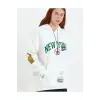 Baskılı Kapüşonlu Sweatshirt - Beyaz
