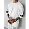 Baskılı Oversize Bisiklet Yaka T-shirt - Beyaz
