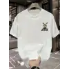 Baskılı Oversize Bisiklet Yaka T-shirt - Beyaz