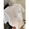 Baskılı Oversize Bisiklet Yaka T-shirt - Beyaz