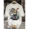 Baskılı Oversize Bisiklet Yaka T-shirt - Beyaz