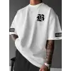 Baskılı Oversize Bisiklet Yaka T-shirt - Beyaz