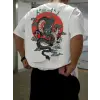 Baskılı Oversize Bisiklet Yaka T-shirt - Beyaz