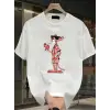Baskılı Oversize Bisiklet Yaka T-shirt - Beyaz