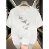 Baskılı Oversize Bisiklet Yaka T-shirt - Beyaz