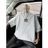 Baskılı Oversize Bisiklet Yaka T-shirt - Beyaz