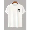 Baskılı Oversize Bisiklet Yaka T-shirt - Beyaz