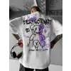 Baskılı Oversize Bisiklet Yaka T-shirt - Beyaz
