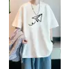 Baskılı Oversize Bisiklet Yaka T-shirt - Beyaz