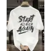 Baskılı Oversize Bisiklet Yaka T-shirt - Beyaz