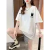 Baskılı Oversize Bisiklet Yaka T-shirt - Beyaz