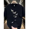 Baskılı Oversize Bisiklet Yaka T-shirt - Beyaz