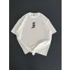 Baskılı Oversize Bisiklet Yaka T-shirt - Beyaz
