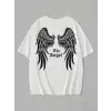 Baskılı Oversize Bisiklet Yaka T-shirt - Beyaz