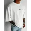 Baskılı Oversize Bisiklet Yaka T-shirt - Beyaz