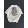 Baskılı Oversize Bisiklet Yaka T-shirt - Beyaz