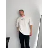 Baskılı Oversize Bisiklet Yaka T-shirt - Beyaz