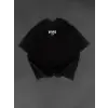 Baskılı Oversize Bisiklet Yaka T-shirt - Siyah