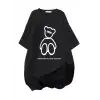 Baskılı Oversize Bisiklet Yaka T-shirt - Siyah