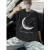 Baskılı Oversize Bisiklet Yaka T-shirt - Siyah