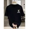 Baskılı Oversize Bisiklet Yaka T-shirt - Siyah