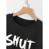 Baskılı Oversize Bisiklet Yaka T-shirt - Siyah