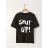 Baskılı Oversize Bisiklet Yaka T-shirt - Siyah