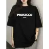 Baskılı Oversize Bisiklet Yaka T-shirt - Siyah