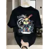 Baskılı Oversize Bisiklet Yaka T-shirt - Siyah