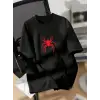 Baskılı Oversize Bisiklet Yaka T-shirt - Siyah