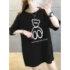 Baskılı Oversize Bisiklet Yaka T-shirt - Siyah