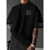 Baskılı Oversize Bisiklet Yaka T-shirt - Siyah