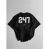 Baskılı Oversize Bisiklet Yaka T-shirt - Siyah