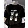Baskılı Oversize Bisiklet Yaka T-shirt - Siyah