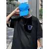 Baskılı Oversize Bisiklet Yaka T-shirt - Siyah