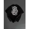 Baskılı Oversize Bisiklet Yaka T-shirt - Siyah