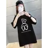 Baskılı Oversize Bisiklet Yaka T-shirt - Siyah