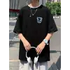 Baskılı Oversize Bisiklet Yaka T-shirt - Siyah