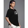 Baskılı Oversize T-shirt - Siyah