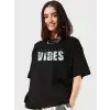 Baskılı Oversize T-shirt - Siyah